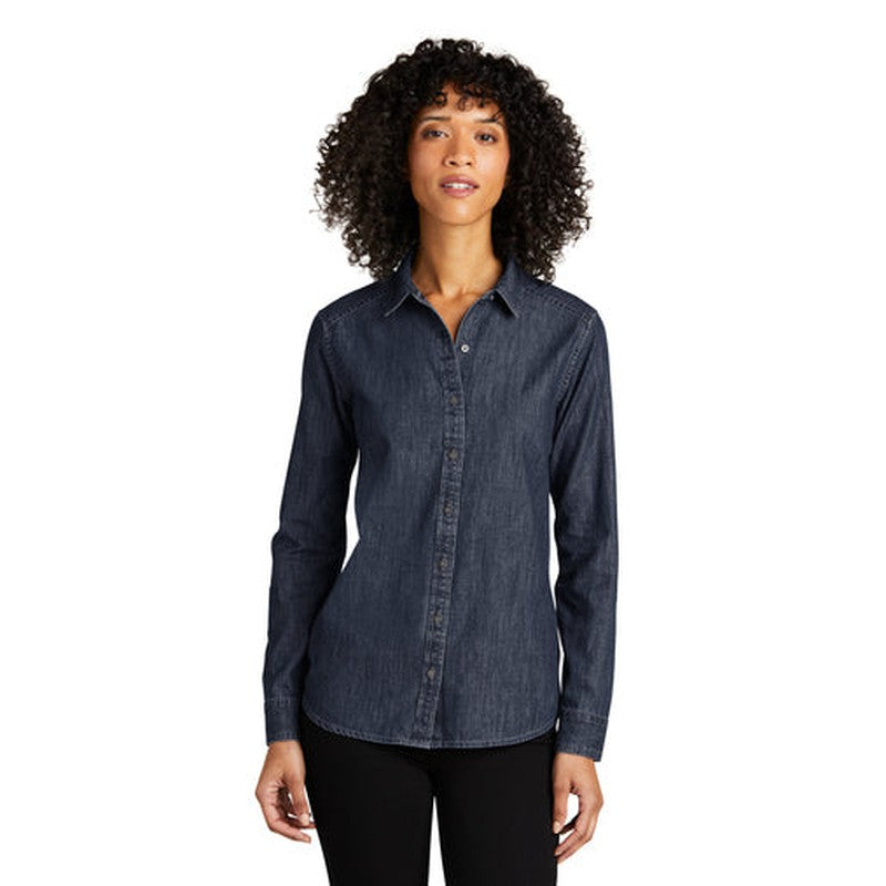 NEW - Port Authority® Ladies Long Sleeve Perfect Denim Shirt - Dark Wash