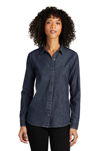 NEW - Port Authority® Ladies Long Sleeve Perfect Denim Shirt - Dark Wash