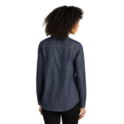 NEW - Port Authority® Ladies Long Sleeve Perfect Denim Shirt - Dark Wash