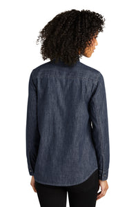 NEW - Port Authority® Ladies Long Sleeve Perfect Denim Shirt - Dark Wash