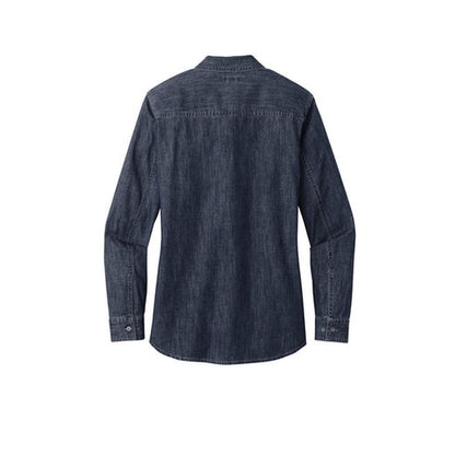 NEW - Port Authority® Ladies Long Sleeve Perfect Denim Shirt - Dark Wash