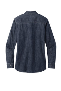 NEW - Port Authority® Ladies Long Sleeve Perfect Denim Shirt - Dark Wash