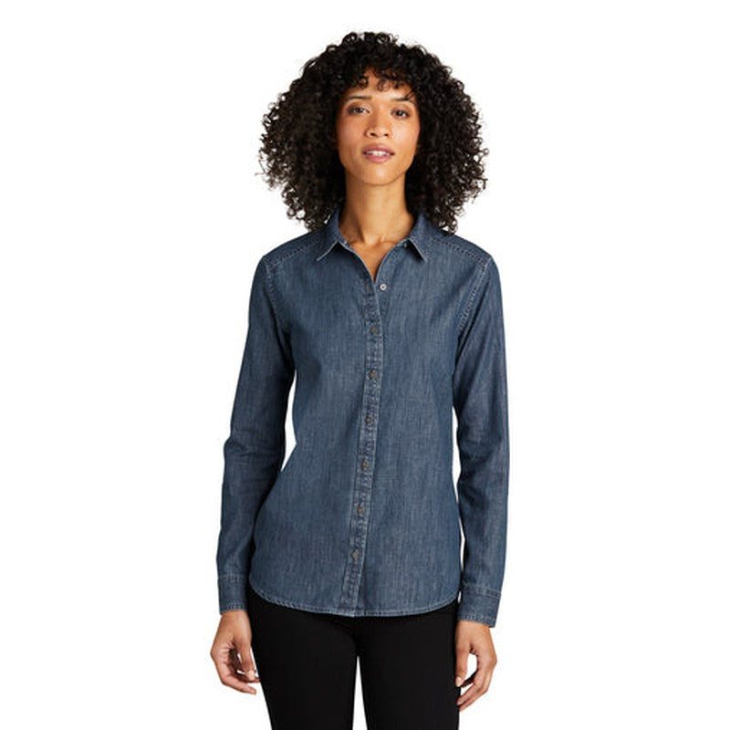 NEW - Port Authority® Ladies Long Sleeve Perfect Denim Shirt - Medium Wash