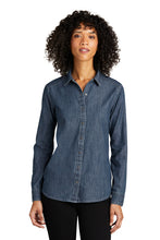 Load image into Gallery viewer, NEW - Port Authority® Ladies Long Sleeve Perfect Denim Shirt - Medium Wash
