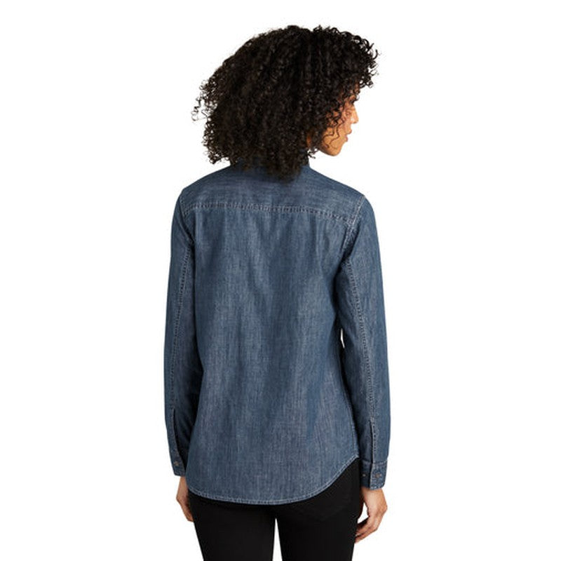 NEW - Port Authority® Ladies Long Sleeve Perfect Denim Shirt - Medium Wash