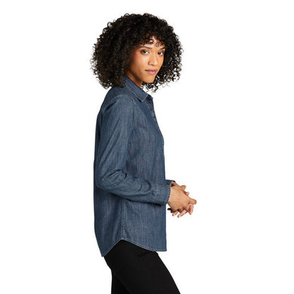 NEW - Port Authority® Ladies Long Sleeve Perfect Denim Shirt - Medium Wash