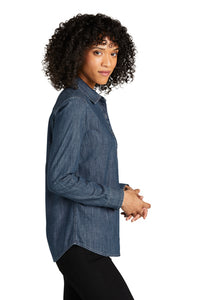 NEW - Port Authority® Ladies Long Sleeve Perfect Denim Shirt - Medium Wash