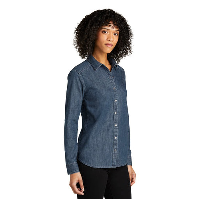 NEW - Port Authority® Ladies Long Sleeve Perfect Denim Shirt - Medium Wash