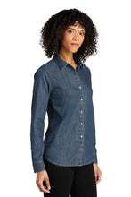 Load image into Gallery viewer, NEW - Port Authority® Ladies Long Sleeve Perfect Denim Shirt - Medium Wash
