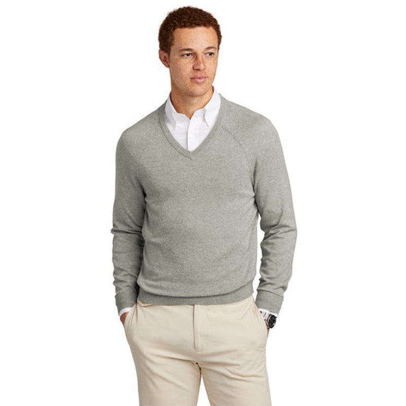 NEW - Brooks Brothers® Cotton Stretch V-Neck Sweater - Light Shadow Grey Heather