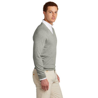 NEW - Brooks Brothers® Cotton Stretch V-Neck Sweater - Light Shadow Grey Heather