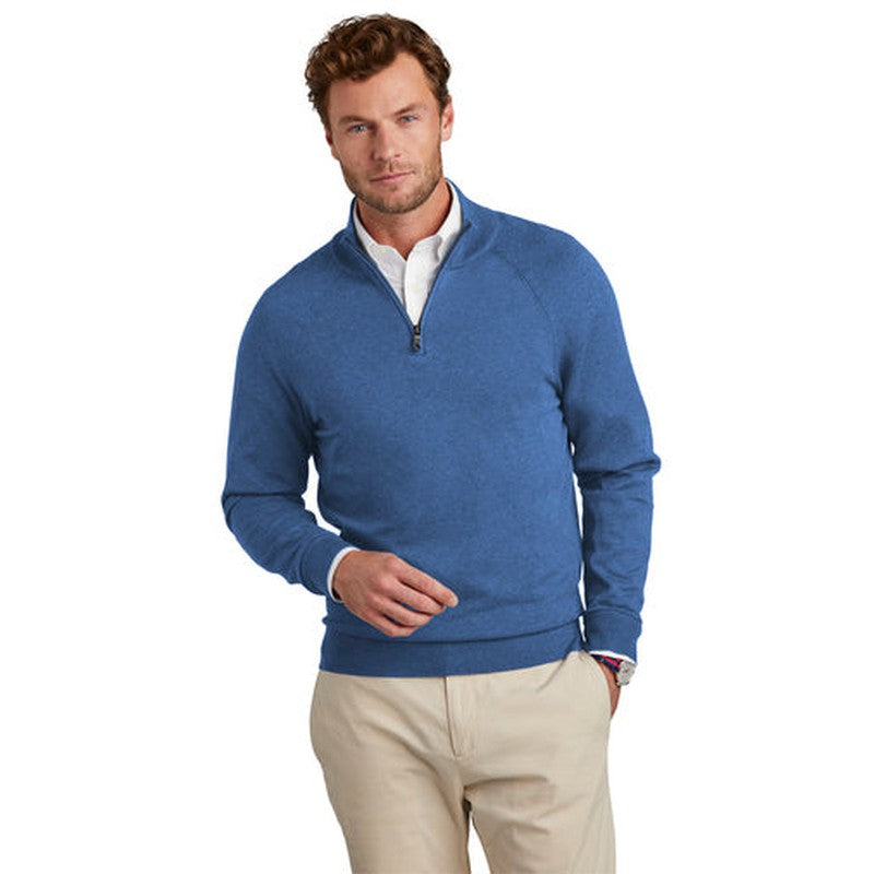 NEW - Brooks Brothers® Cotton Stretch 1/4-Zip Sweater - Charter Blue Heather