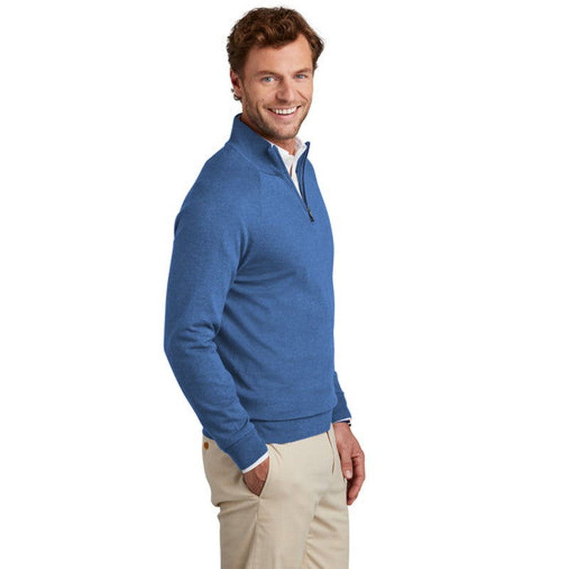 NEW - Brooks Brothers® Cotton Stretch 1/4-Zip Sweater - Charter Blue Heather