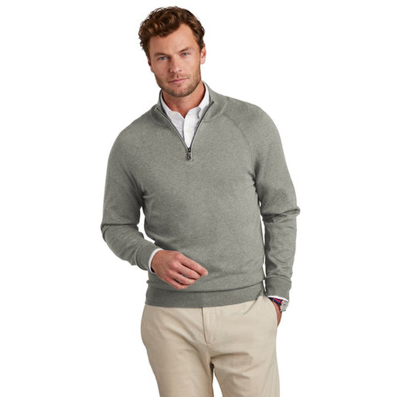 NEW - Brooks Brothers® Cotton Stretch 1/4-Zip Sweater - Light Shadow Grey Heather