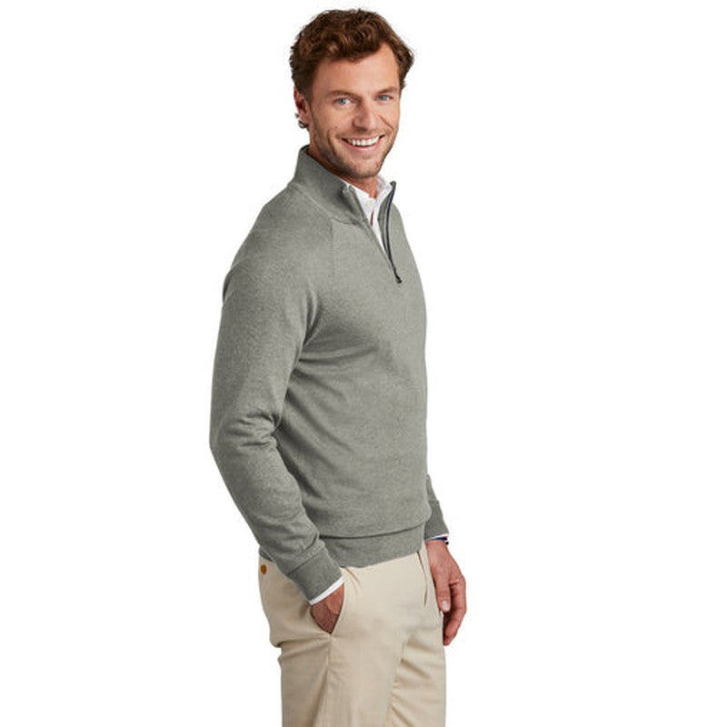 NEW - Brooks Brothers® Cotton Stretch 1/4-Zip Sweater - Light Shadow Grey Heather