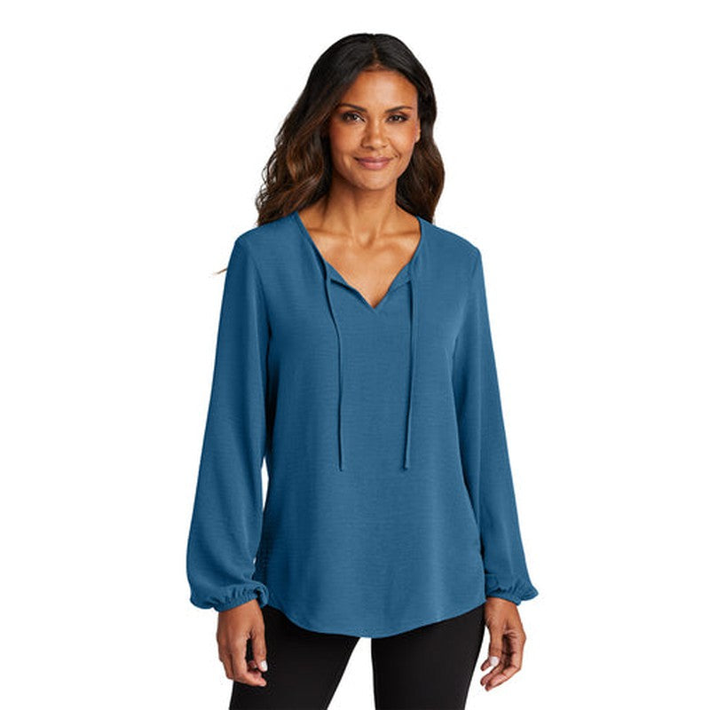 NEW - Port Authority® Ladies Textured Crepe Blouse - Aegean Blue