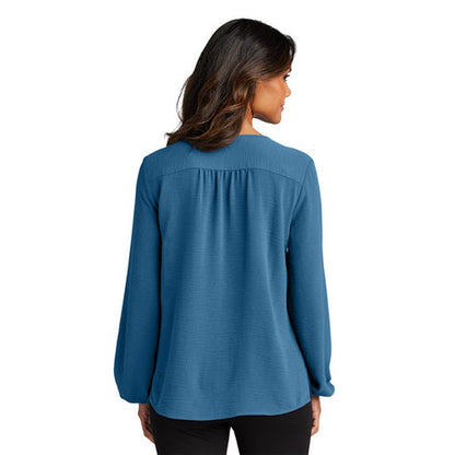 NEW - Port Authority® Ladies Textured Crepe Blouse - Aegean Blue