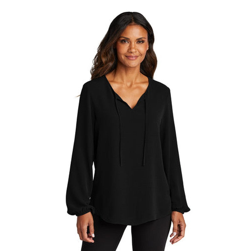 NEW - Port Authority® Ladies Textured Crepe Blouse - Deep Black