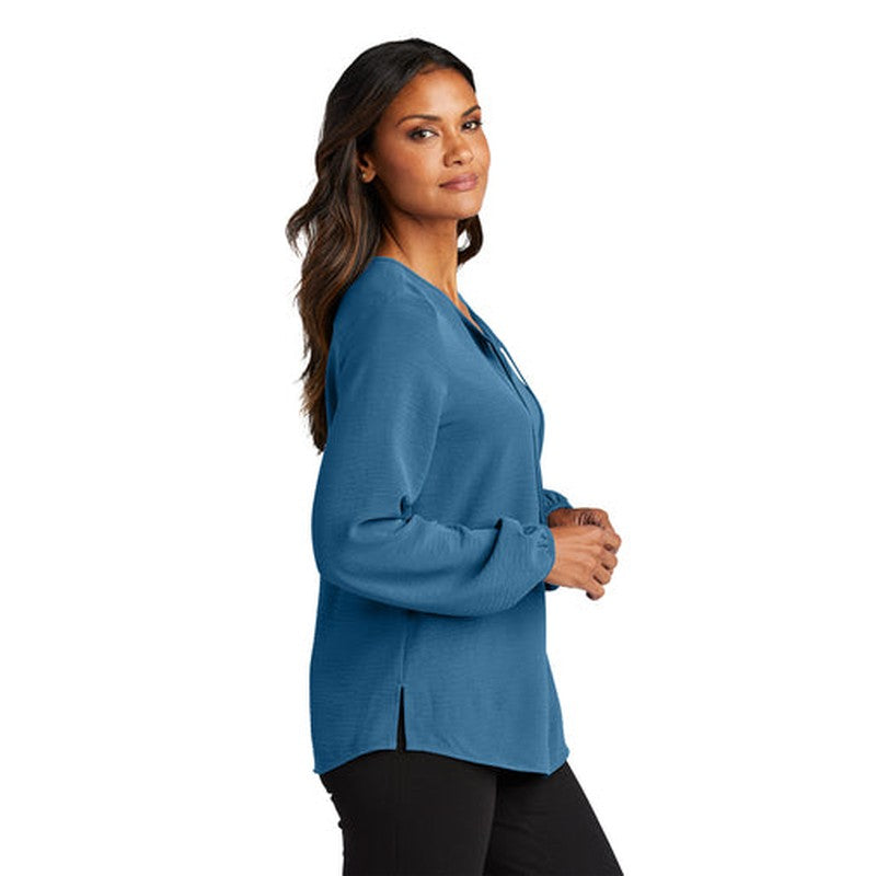 NEW - Port Authority® Ladies Textured Crepe Blouse - Aegean Blue