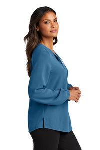 NEW - Port Authority® Ladies Textured Crepe Blouse - Aegean Blue