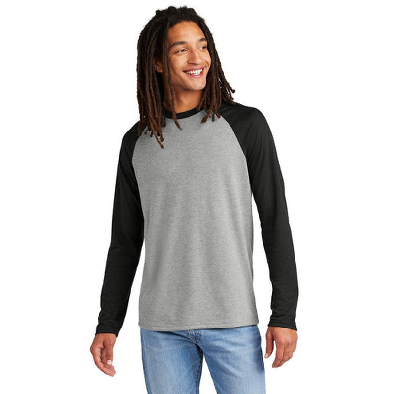 NEW SEI Allmade® Unisex Tri-Blend Long Sleeve Colorblock Raglan Deep Black/Aluminum Grey