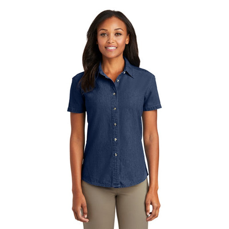 NEW - Port & Company® - Ladies Short Sleeve Value Denim Shirt - Ink Blue