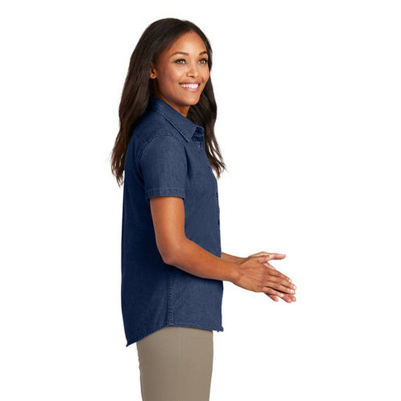 NEW - Port & Company® - Ladies Short Sleeve Value Denim Shirt - Ink Blue