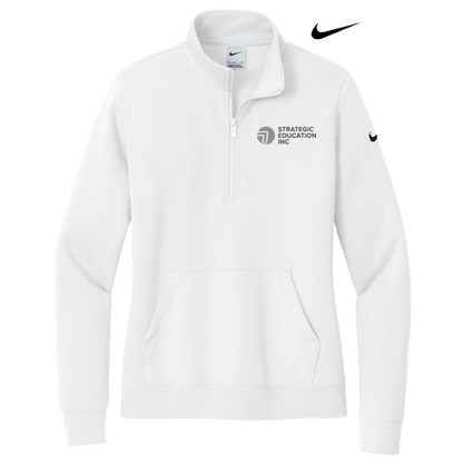 NEW SEI Nike Ladies Club Fleece Sleeve Swoosh 1/2-Zip - White