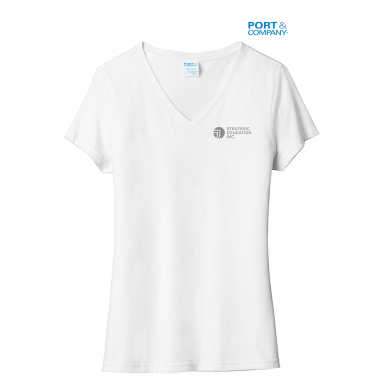 NEW SEI - Port & Company Ladies Fan Favorite Blend V-Neck Tee - White