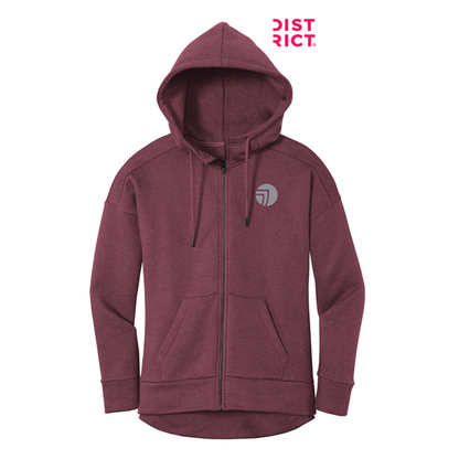 NEW SEI-District® Women’s Perfect Weight® Fleece Drop Shoulder Full-Zip Hoodie-Heathered Loganberry