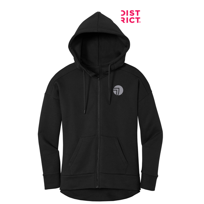 NEW SEI-District® Women’s Perfect Weight® Fleece Drop Shoulder Full-Zip Hoodie- Black