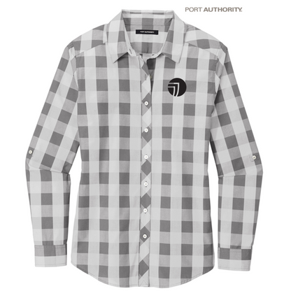 NEW SEI Ladies Everyday Plaid Shirt-Shadow Grey