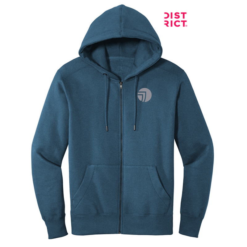 NEW SEI-District® Perfect Weight® Fleece Full-Zip Hoodie-Heathered Poseidon Blue