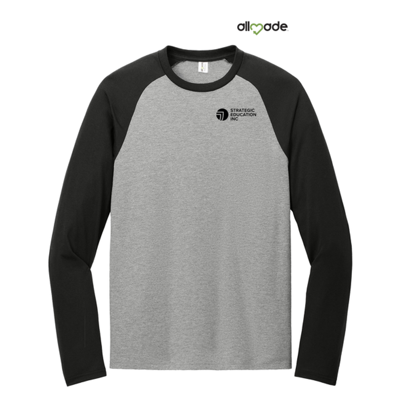 NEW SEI Allmade® Unisex Tri-Blend Long Sleeve Colorblock Raglan Deep Black/Aluminum Grey