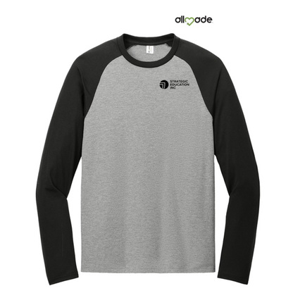 NEW SEI Allmade® Unisex Tri-Blend Long Sleeve Colorblock Raglan Deep Black/Aluminum Grey