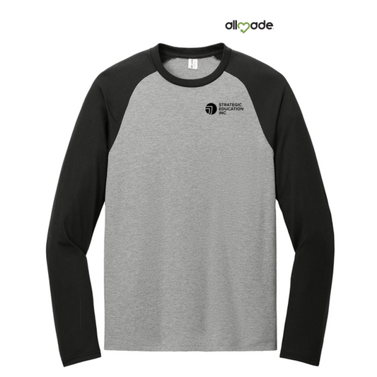 NEW SEI Allmade® Unisex Tri-Blend Long Sleeve Colorblock Raglan Deep Black/Aluminum Grey