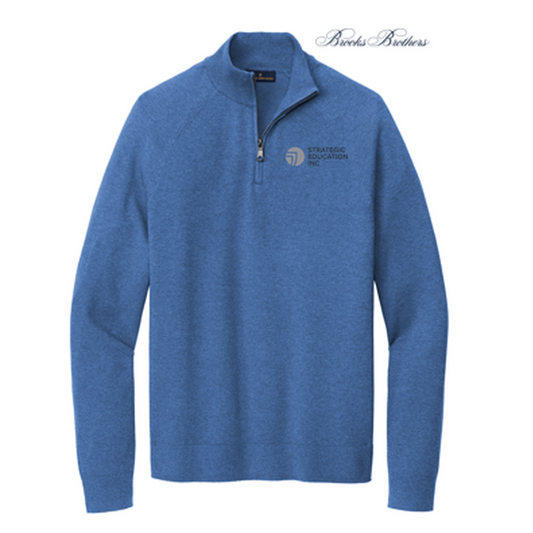 NEW - Brooks Brothers® Cotton Stretch 1/4-Zip Sweater - Charter Blue Heather