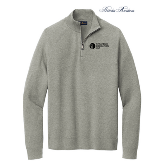 NEW - Brooks Brothers® Cotton Stretch 1/4-Zip Sweater - Light Shadow Grey Heather