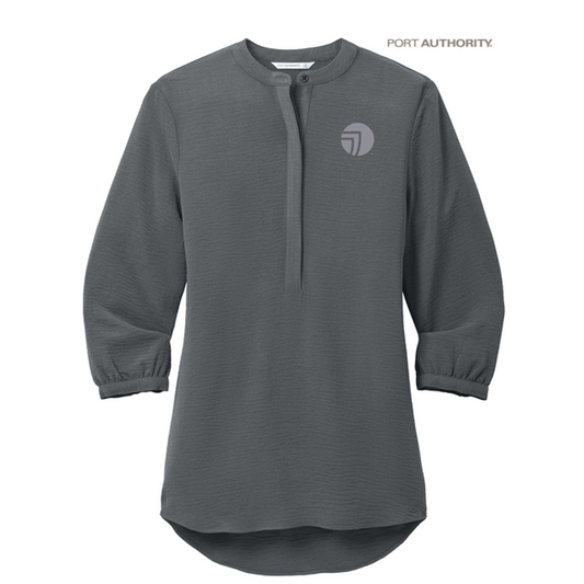 NEW SEI Port Authority® Ladies 3/4-Sleeve Textured Crepe Tunic - Graphite