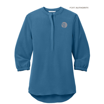 NEW SEI Port Authority® Ladies 3/4-Sleeve Textured Crepe Tunic - Aegean Blue