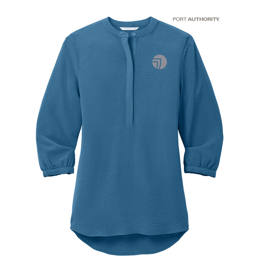 NEW SEI Port Authority® Ladies 3/4-Sleeve Textured Crepe Tunic - Aegean Blue