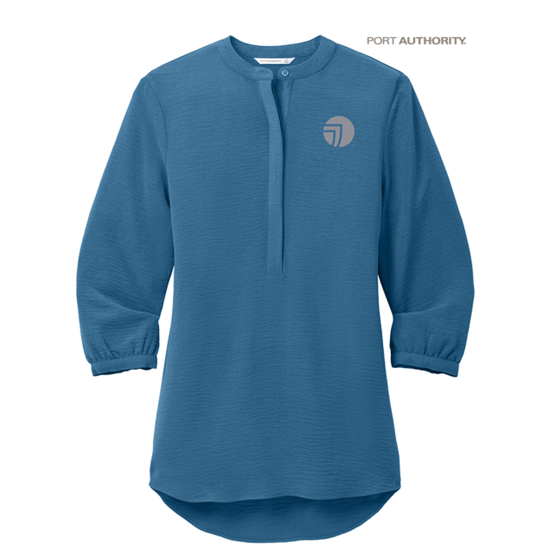 NEW SEI Port Authority® Ladies 3/4-Sleeve Textured Crepe Tunic - Aegean Blue