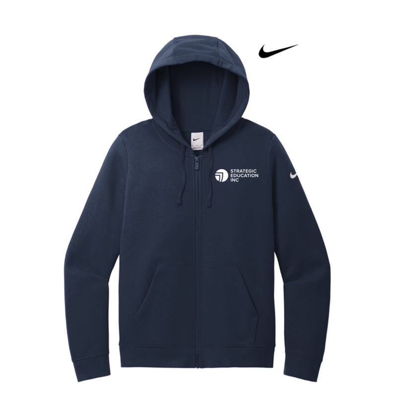 NEW SEI Nike Ladies Club Fleece Sleeve Swoosh Full-Zip Hoodie - Midnight Navy