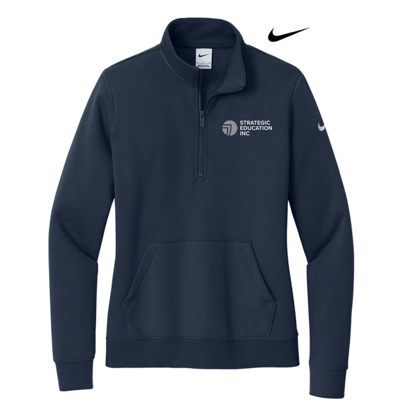 NEW SEI Nike Ladies Club Fleece Sleeve Swoosh 1/2-Zip - Midnight Navy