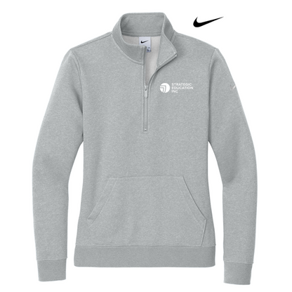 NEW SEI Nike Ladies Club Fleece Sleeve Swoosh 1/2-Zip - Dark Grey Heather