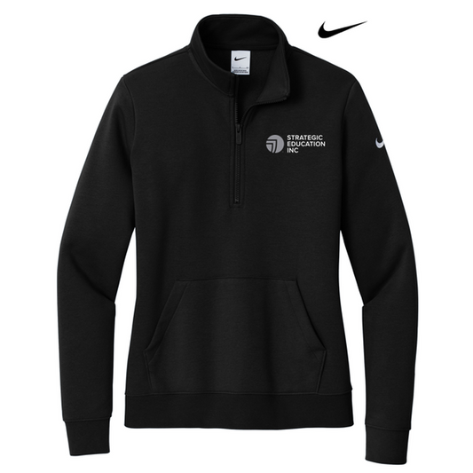 NEW SEI Nike Ladies Club Fleece Sleeve Swoosh 1/2-Zip - Black