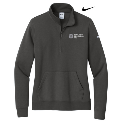 NEW SEI Nike Ladies Club Fleece Sleeve Swoosh 1/2-Zip - Anthracite