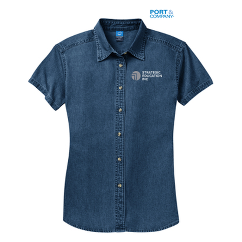 NEW - Port & Company® - Ladies Short Sleeve Value Denim Shirt - Ink Blue