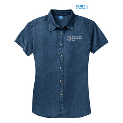 NEW - Port & Company® - Ladies Short Sleeve Value Denim Shirt - Ink Blue