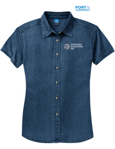 NEW - Port & Company® - Ladies Short Sleeve Value Denim Shirt - Ink Blue